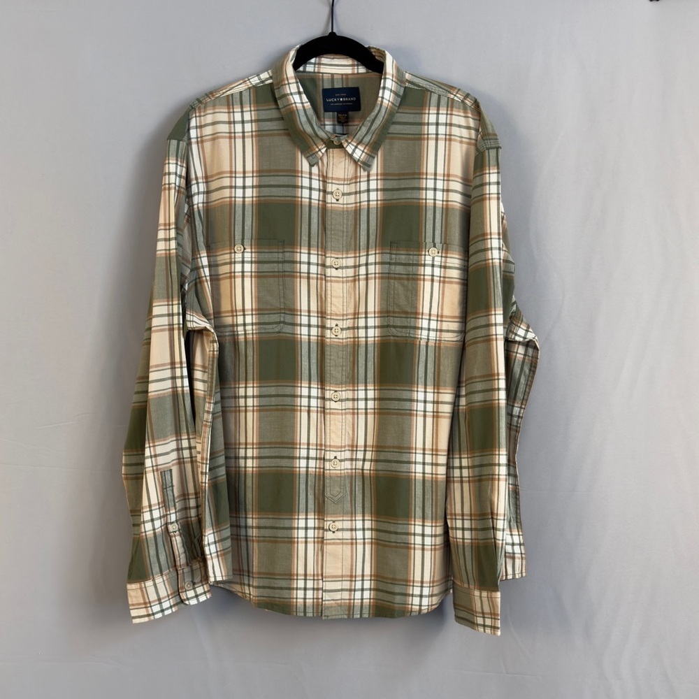 Lucky Brand Green and White Plaid Men's Shirt - Picture 3 of 5